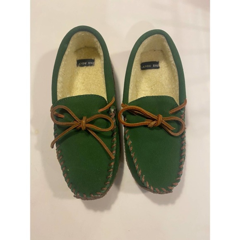 Lands End Green Kid's Leather Slippers Size 4M